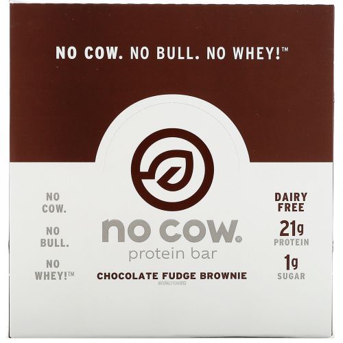 No Cow, Протеиновый батончик, брауни с шоколадной помадкой, 12 батончиков по 60 г (2,12 унции)