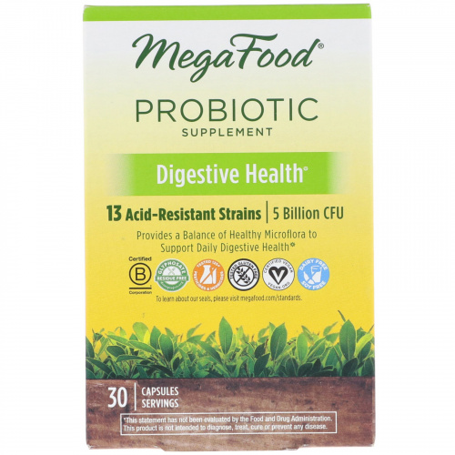 MegaFood, Пищевая добавка с пробиотиками, Здоровье пищеварительной системы, 30 капсул