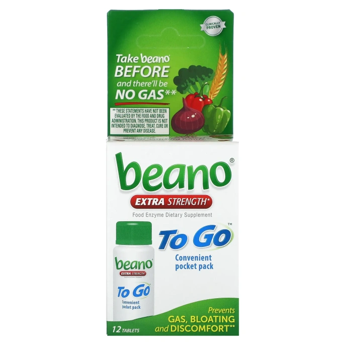 Beano, To Go, повышенная сила действия, 12 таблеток
