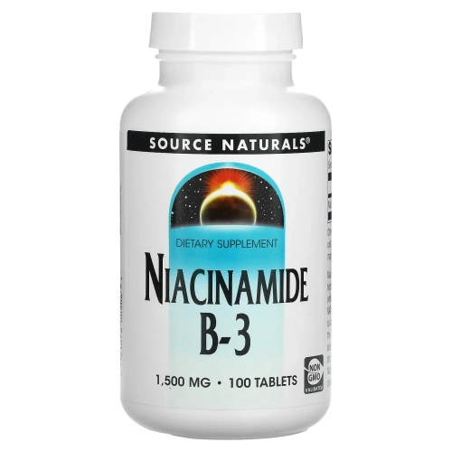 Source Naturals, Никотинамид, B-3,начинает действовать в запланированное время, 1,500 мг, 100 таблеток