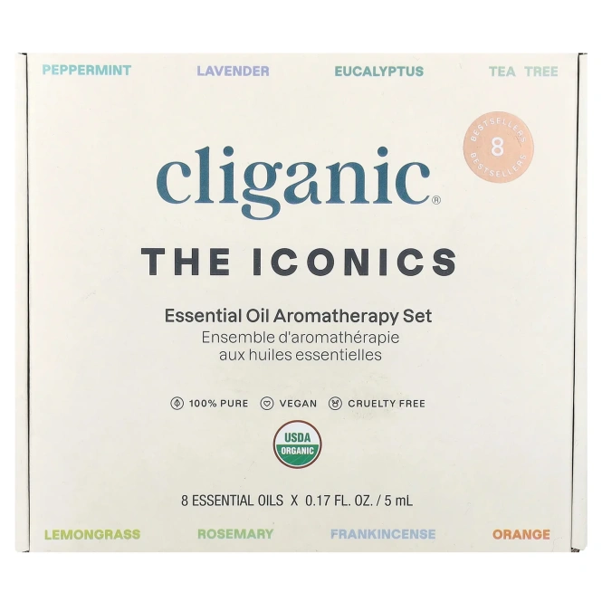 Cliganic, The Iconics, набор эфирных масел для ароматерапии, 8 флаконов по 5 мл (0,17 жидк. унции)