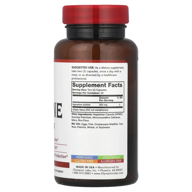 Olympian Labs, Агматин, 500 мг, 60 вегетарианских капсул