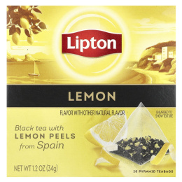 Lipton, Черный чай с лимоном, 20 чайных пакетиков «пирамидка», 34 г (1,2 унции)