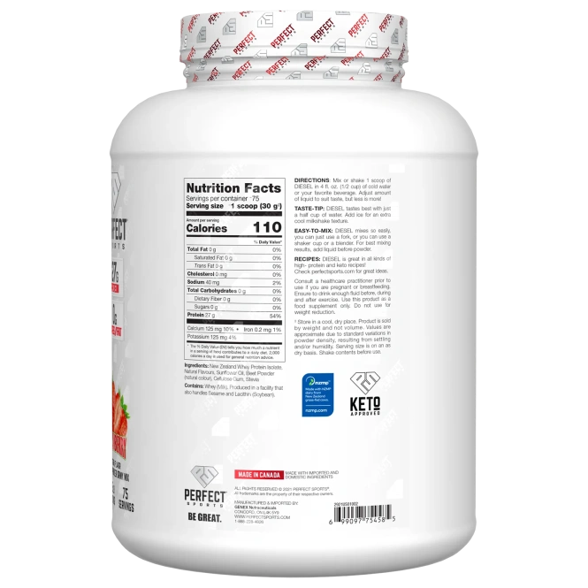 PERFECT Sports, Diesel, изолят сыворотки из Новой Зеландии, клубника, 2,27 кг (5 фунтов)