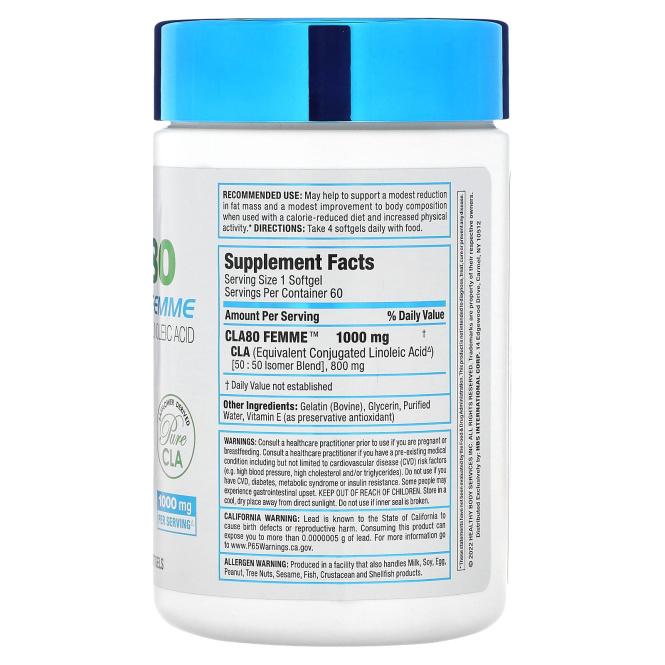 FEMME, CLA80 Femme, КЛК премиум-класса, 1000 мг, 60 мягких таблеток