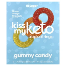 Kiss My Keto, Gummy Candy, тропические кольца, манго, апельсин и ананас, 6 пакетиков по 50 г (1,76 унции)