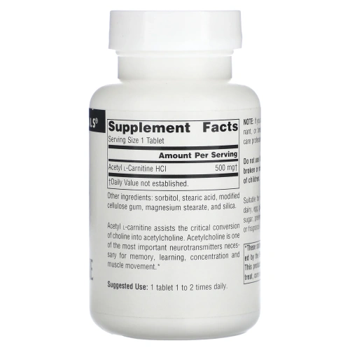 Source Naturals, Ацетил-L-карнитин, 500 мг, 60 таблеток