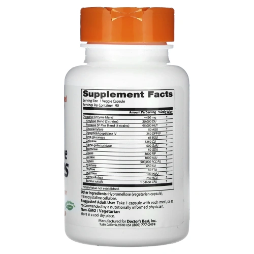 Doctor's Best, Пищеварительные ферменты полностью растительного происхождения (Best Digestive Enzymes — All Vegetarian), 90 растительных капсул