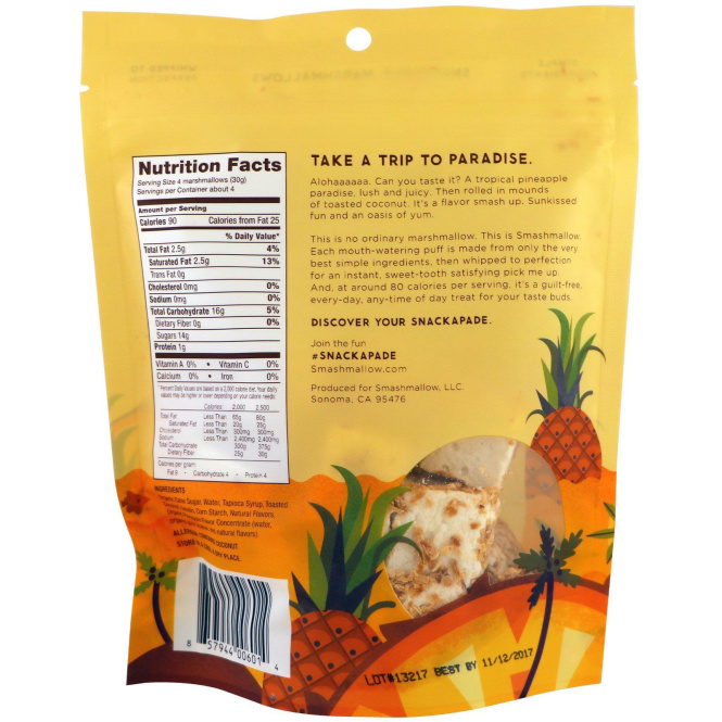 SmashMallow, Поджаренный кокос и ананас, 128 г (4,5 унции)