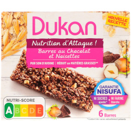 Dukan Diet, Oat Bran Chocolate Hazelnut Bars, 6 Bars, (25 g) Each