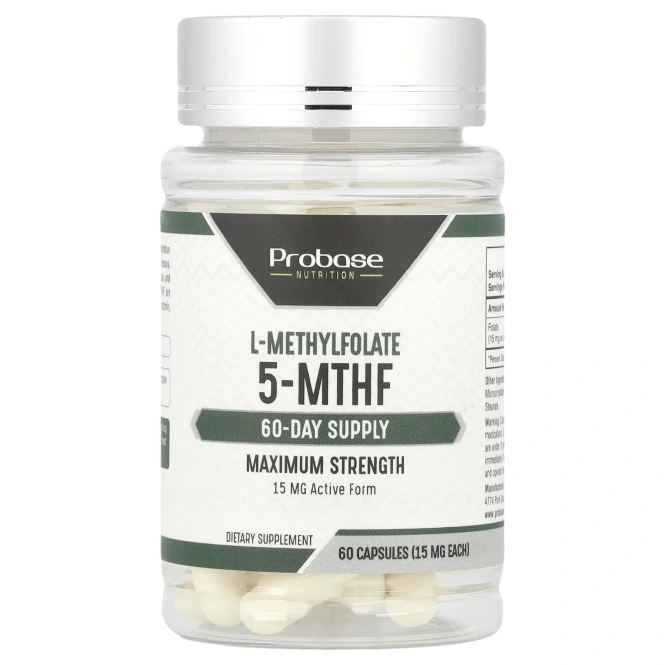 Probase Nutrition, L-метилфолат 5-МТГФ, 15 мг, 60 капсул