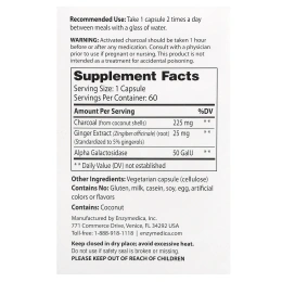 Enzymedica, Очищение, активированный кокосовый уголь+, 60 капсул