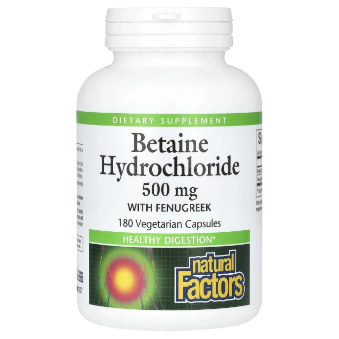 Natural Factors, Бетаин HCL, с пажитником, 500 мг, 180 растительных капсул