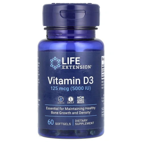 Life Extension, Витамин D3, 5000 МЕ, 60 гелевых капсул