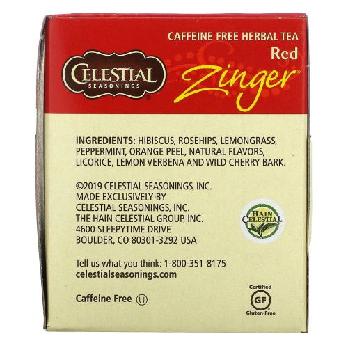 Celestial Seasonings, Травяной чай, без кофеина, Red Zinger, 20 чайных пакетиков, 1,7 унций (49 г)