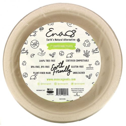Earth's Natural Alternative, 7' Compostable Plates, 50 Pack