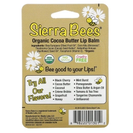 Sierra Bees, Органические бальзамы для губ, масло какао, 4 в упаковке, по 4,25 г (0,15 унц.) каждый