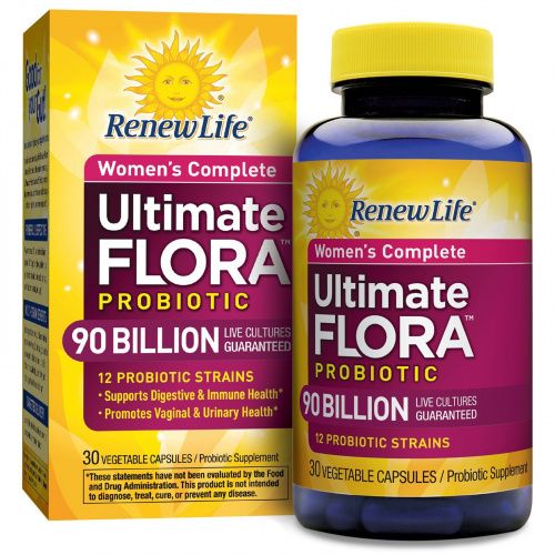 Renew Life, Women's Complete, Ultimate Flora Probiotic, 90 миллиардов живых бактерий, 30 вегетарианских капсул