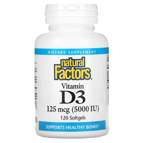 Natural Factors, Витамин D3, 5000 МЕ, 120 гелевых капсул