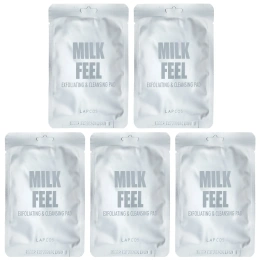 Lapcos, Milk Feel, отшелушивающие и очищающие диски, 5 шт., по 7 г (0,24 унции) каждый