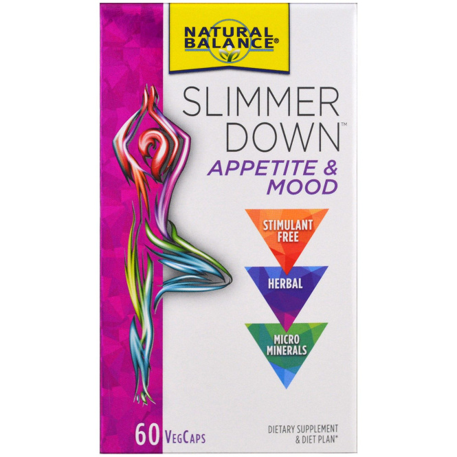 Natural Balance, Slimmer Down, Аппетит и настроение, 60 вегетарианских капсул
