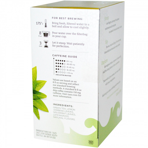 Tazo Teas, Дзен, зелёный чай, 20 чайных пакетиков с фильтром, 1.5 унций (43 г)