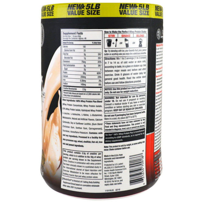 Six Star, Elite Series 100% Whey Protein Plus,Vanilla Cream, Net Wt 5 lbs (2.27 kg)