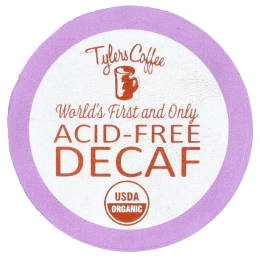Tylers Coffees, Бескислотный органический кофе без кофеина, 16 порционных кофейных капсул, по 8 г