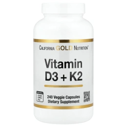 California Gold Nutrition, витамины D3 и К2, 240 растительных капсул