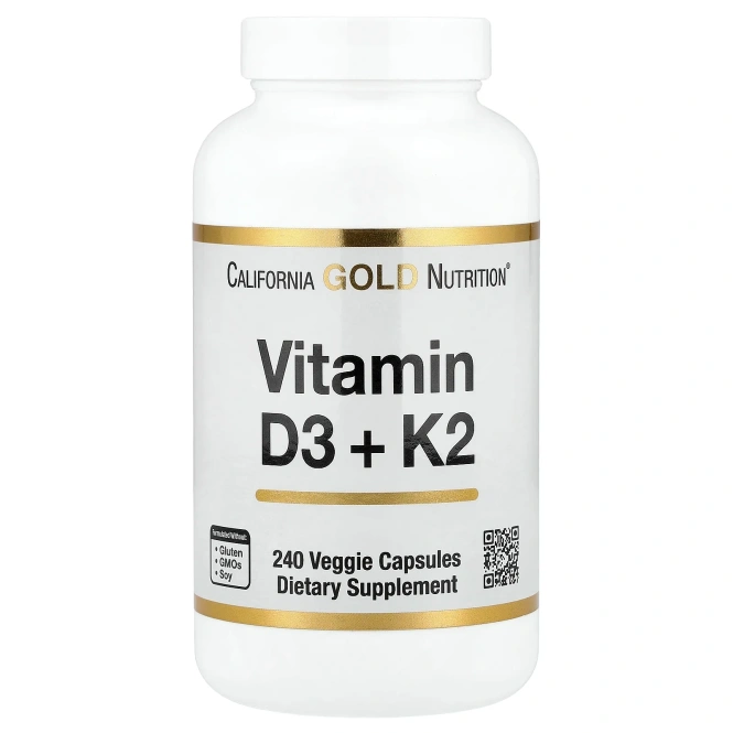 California Gold Nutrition, витамины D3 и К2, 240 растительных капсул