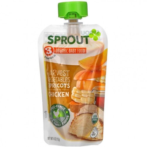 Sprout Organic, Детское питание, для детей от 8 месяцев, абрикосы с курицей, 4 унции (113 г)