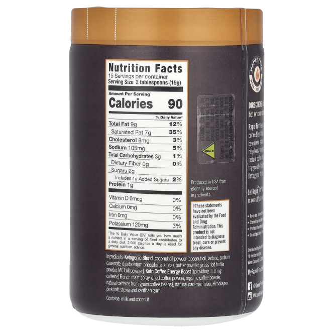 RAPIDFIRE, растворимый кетокофе, карамельный макиато, средней обжарки, 225 г (7,93 унции)