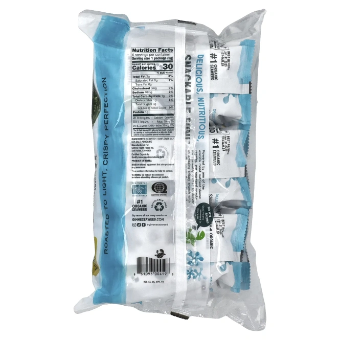 gimMe, Снеки из жареных морских водорослей, морская соль, 6 пакетиков по 5 г (0,17 унции)