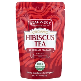 Starwest Botanicals, Органический чай из гибискуса, без кофеина, 20 органических чайных пакетиков, 40 г (1,4 унции)