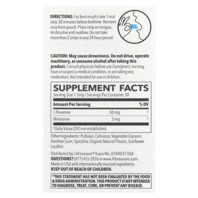 LifeSeasons, Therapy, Rest-ZZZ ™, полоски для рта, мята, 30 полосок