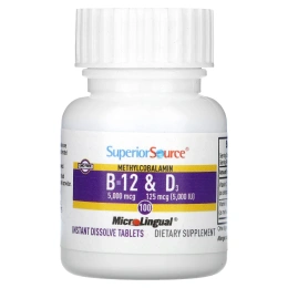 Superior Source, Метилкобаламин B-12 и витамин D3, 5,000 мкг / 5,000 МЕ, 100 микролингвальных быстрорастворимых таблеток