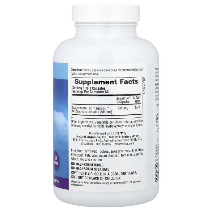 NaturesPlus, KalmAssure®, бисглицинат магния, 180 капсул (70 мг в 1 капсуле)