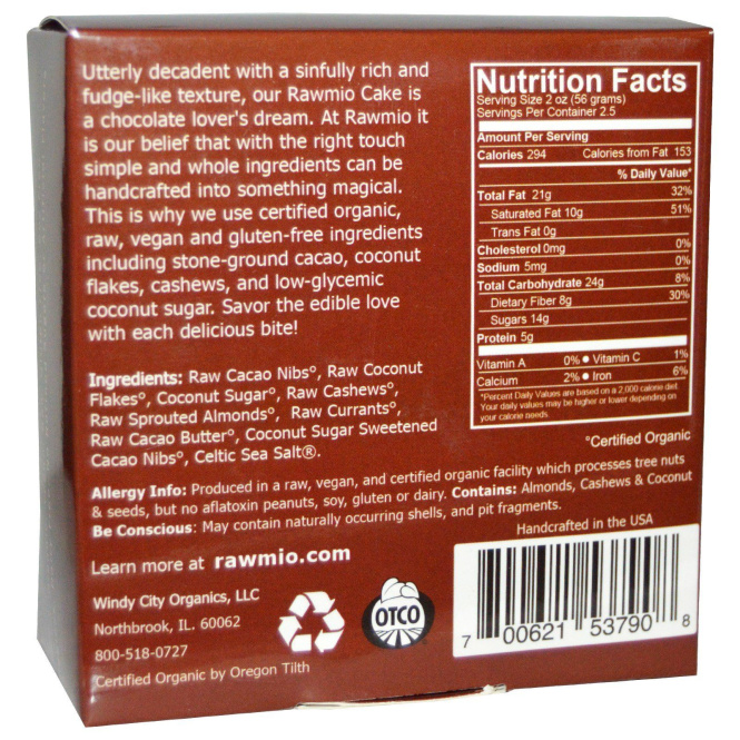 Rawmio, Органический торт из сырого шоколада с трюфелем, 5 унций (142 г)