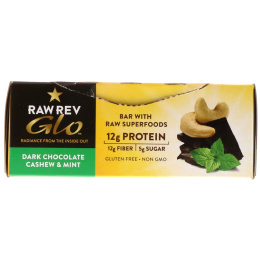 Raw Rev, Glo, темный шоколад с кешью и мятой, 12 батончиков, по 1,6 унции (46 г) каждый