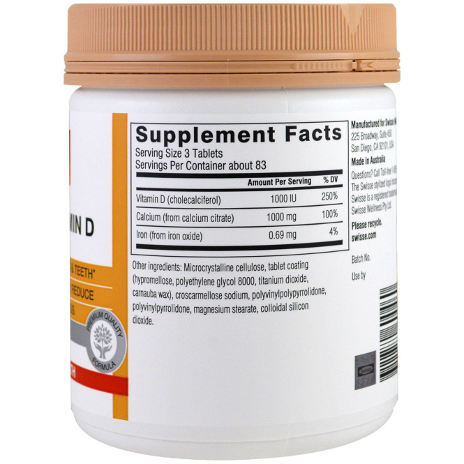 Swisse, Кальций + Витамин D , 250 таблеток