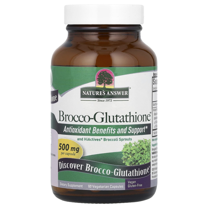 Nature's Answer, Brocco-Glutathione, средство с брокколи и глутатионом, 500 мг, 60 растительных капсул