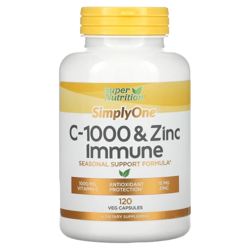 Super Nutrition, C-1000 и цинк для иммунитета, 120 вегетарианских капсул