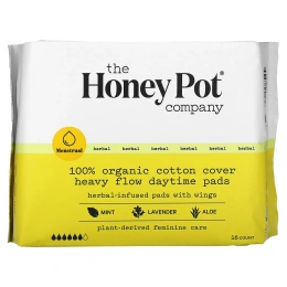 The Honey Pot Company, обильные дневные прокладки из 100% органического хлопка, для взрослых, 16 шт.