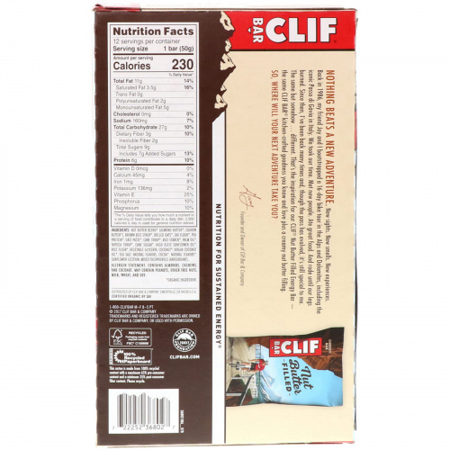 Clif Bar, Энергетический батончик с органическим ореховым маслом, кокосовое и миндальное масло, 12 батончиков, 1.76 унции(50 г) каждый