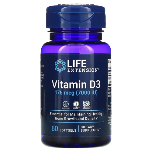 Life Extension, Витамин D3, 7000 МЕ, 60 гелевых капсул