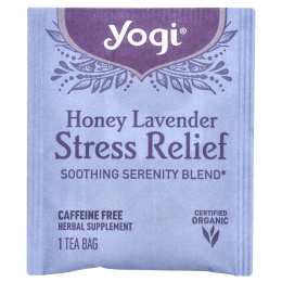 Yogi Tea, Stress Relief, мед и лаванда, без кофеина, 16 чайных пакетиков, 29 г (1,02 унции)