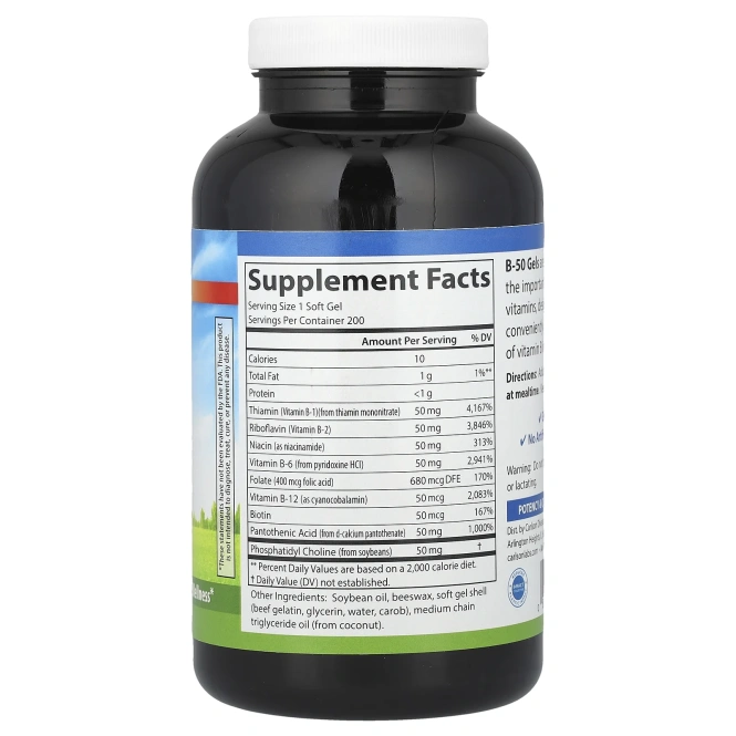 Carlson Labs, B•50 Gel, комплекс витаминов группы B, 200 гелевых капсул