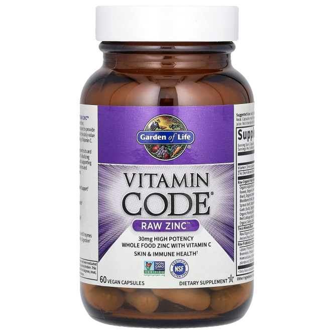 Garden of Life Vitamin CODE RAW ZINC, 60 растительных капсул