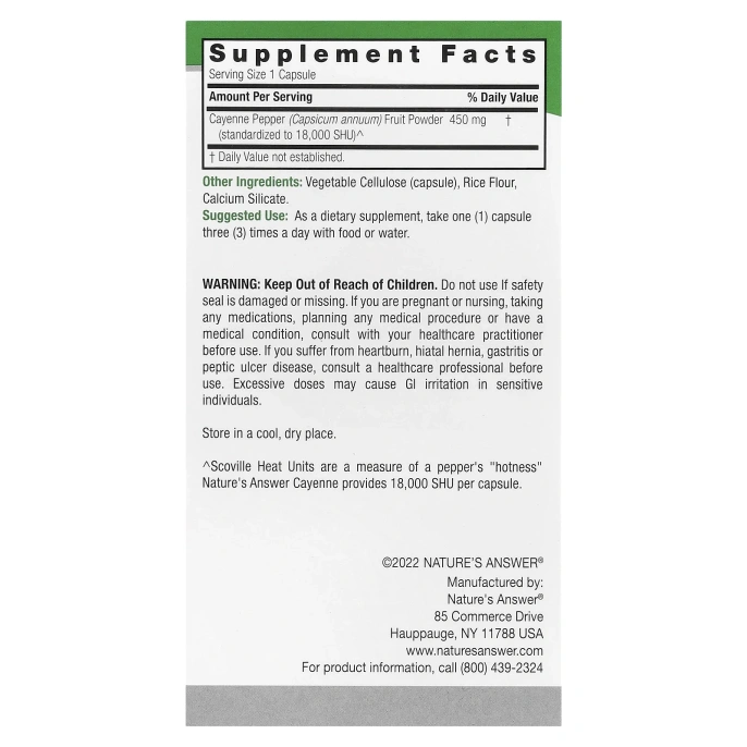 Nature's Answer, Кайенский перец (Capsicum Annuum), 90 растительных капсул