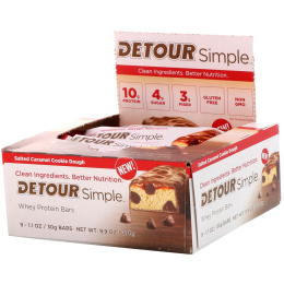 Detour, Simple, Батончики  с Сывороточным Белком, Печенье с Соленой Карамелью, 9 батончиков по 1,1 унции (30 г) каждый